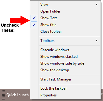 Uncheck Show Text and Show Title