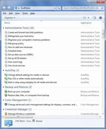 God Mode Control Panel Win7