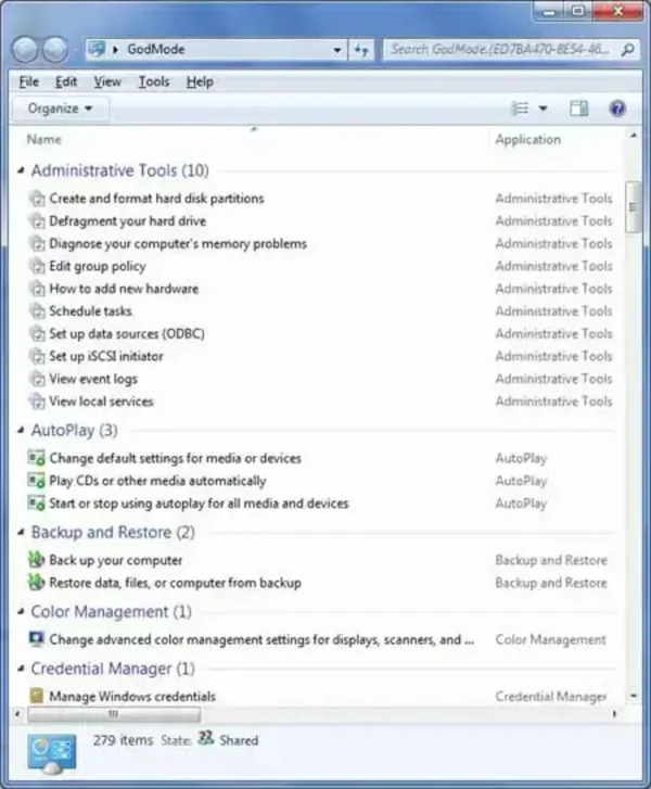 God Mode - Master Control Panel Windows 10