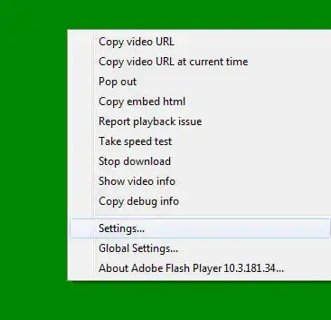 Right-click to Open Adobe Flash Settings