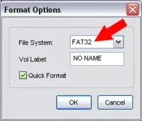 Choose Fat32 for File System BOOTICE File System Fat32