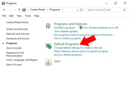 Control Panel Default Programs