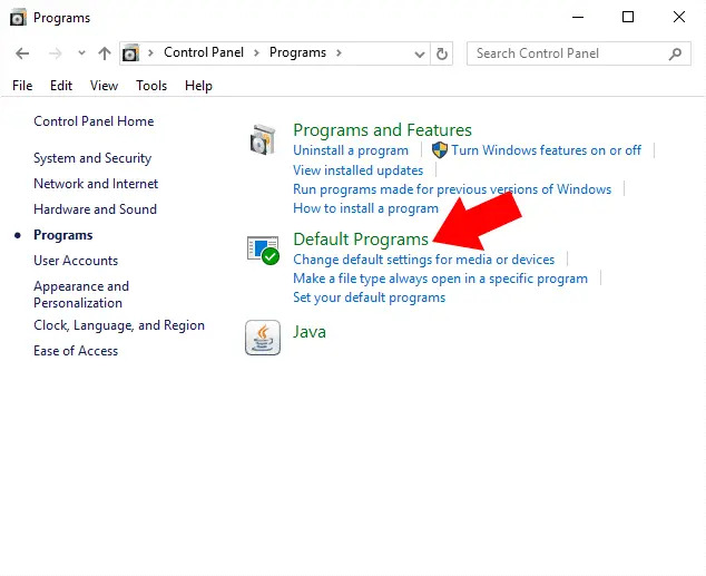 Control Panel Default Programs