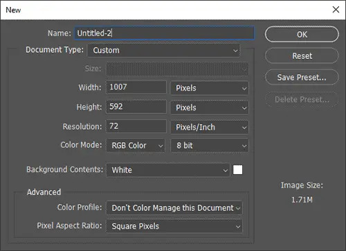 Create New File Photoshop