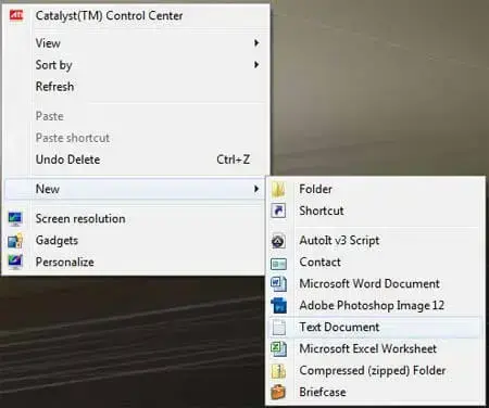 Right Click - Create a New Text Document