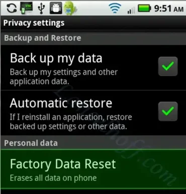 Droid Factory Data Reset