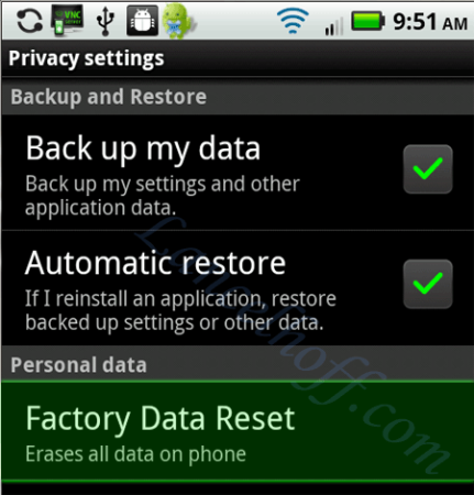 Droid Factory Data Reset