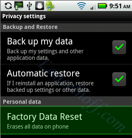 Droid Factory Data Reset