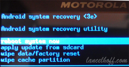 Droid X2 System Recovery Menu