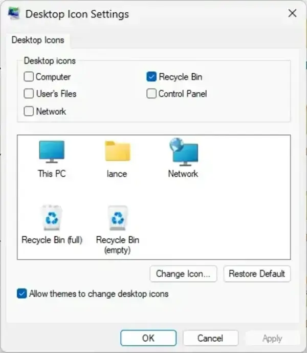 Enable Recycle Bin Desktop Icon