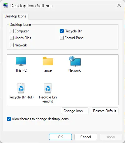 Enable Recycle Bin Desktop Icon