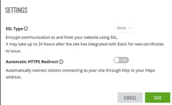 Ezoic Disable Automatic Https redirect