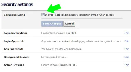 Facebook Secure Browsing