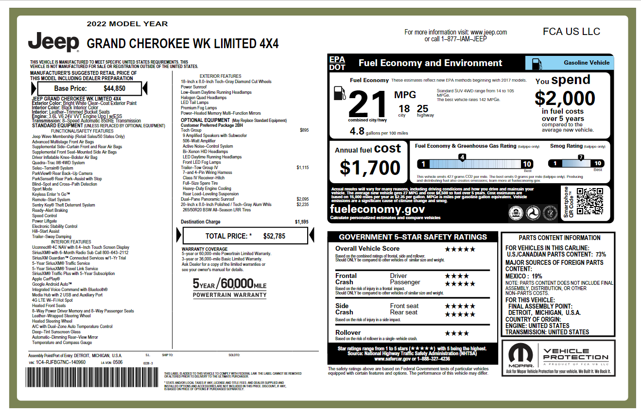 JEEP Window Sticker Lookup