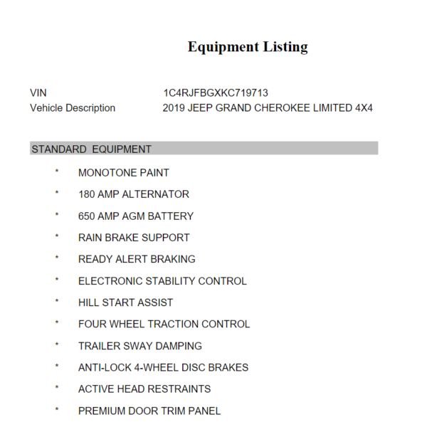 Jeep Grand Cherokee Build Sheet Example Example of Jeep Build Sheet