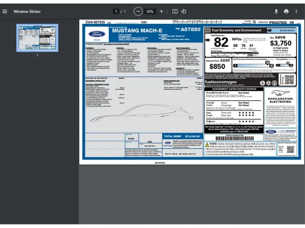 Ford Mustang Mach-E replacement PDF Window Sticker