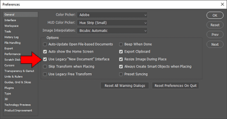 Create Files in Photoshop - Using Legacy Interface
