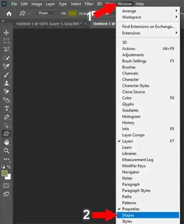 Photoshop Window Shapes - adding Photoshop Arrows Photoshop Window Shapes - adding Photoshop Arrows