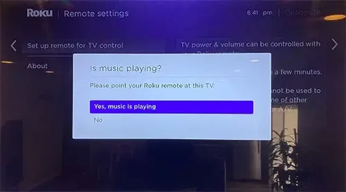 Roku Remote Setup Wizard - Is Music Playing