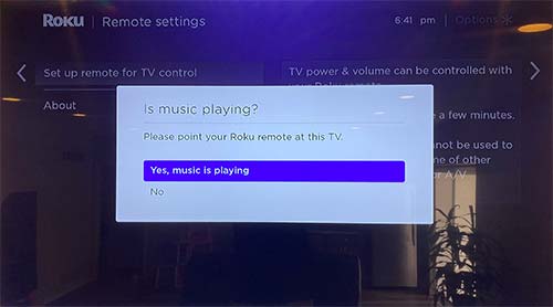 Roku Remote Setup Wizard - Is Music Playing