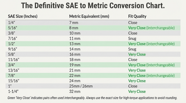 SAE to Metric Socket and Wrench Size Conversion Chart SAE to Metric Conversion Chart