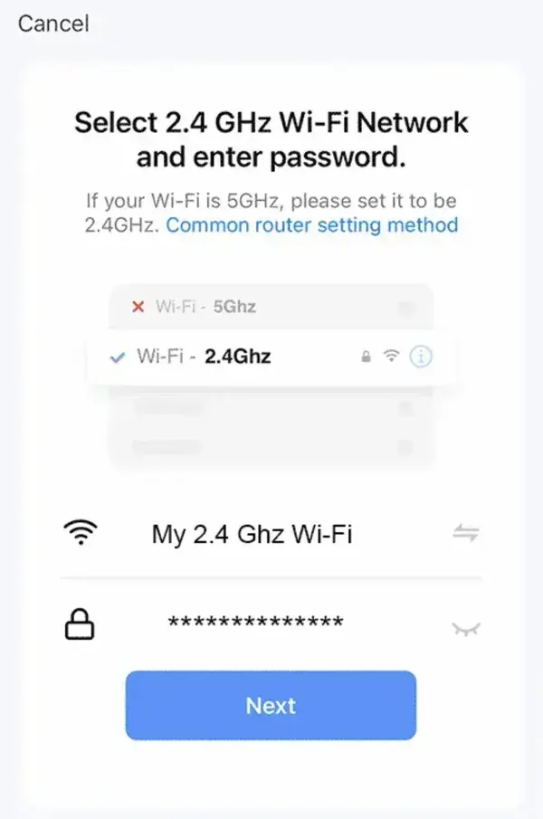 Smart Life Select a 2.4 Ghz Network