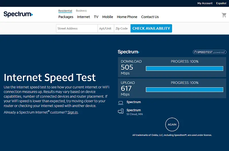 Spectrum Speed Test