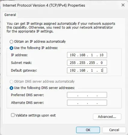 TCP/IP properties