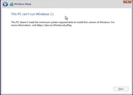 PC can't run Windows 11