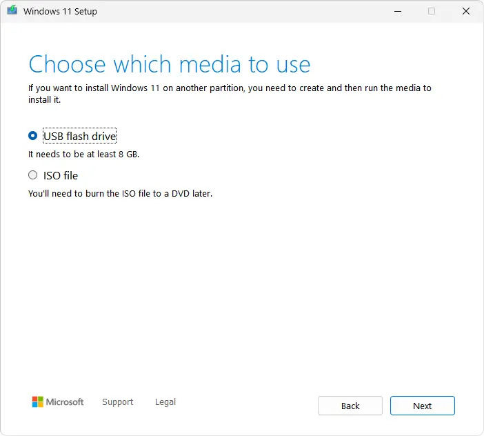 Windows 11 Media Creation Tool Choose USB Media