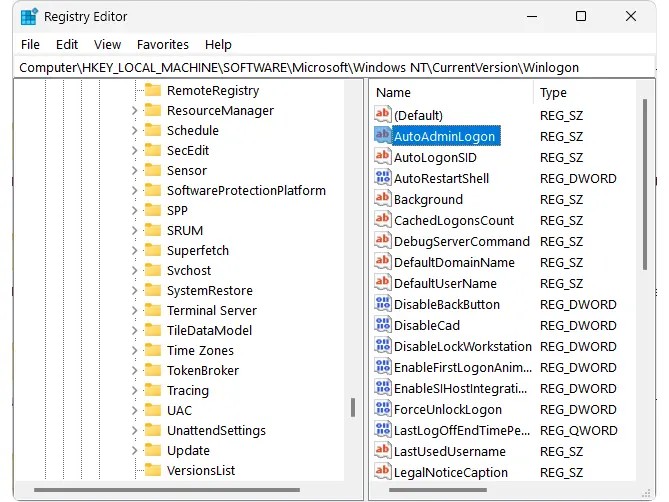 Enable autologon feature in registry to automatically login to Windows