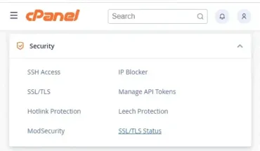 cPanel Security SSL/TLS Status