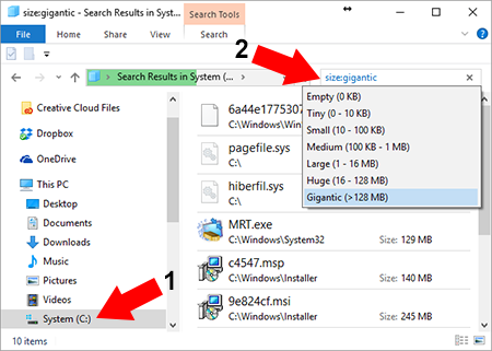 find largest files on Windows