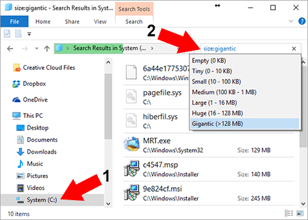 find largest files windows