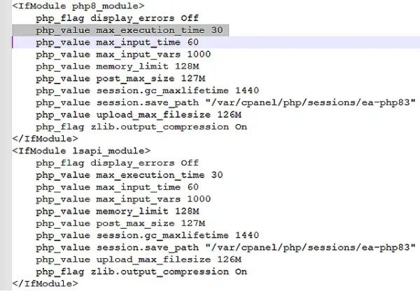 How to increase maximum execution time htaccess