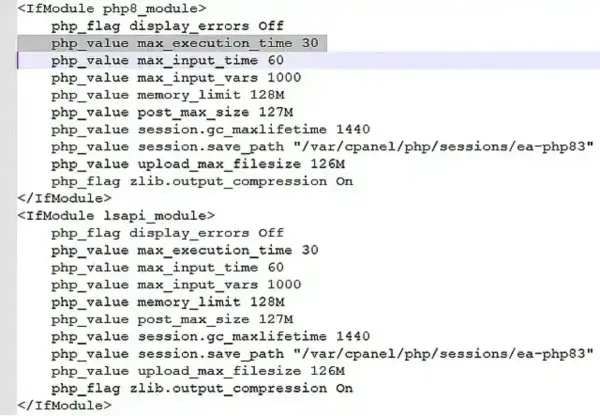 How to increase maximum execution time htaccess