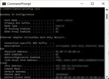 finding mac address ipconfig