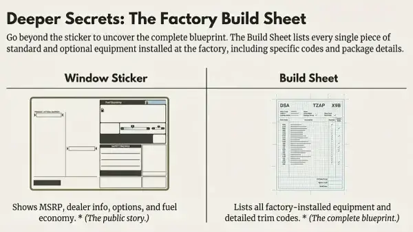 Comparison of a Jeep window sticker and build sheet side by side