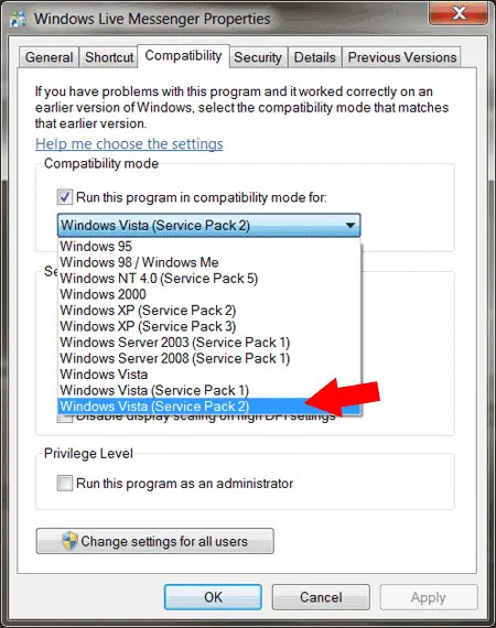 Messenger Compatibility Mode for Vista