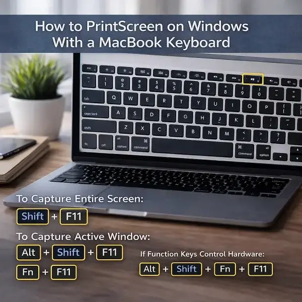 printscreen on windows with a macbook keyboard