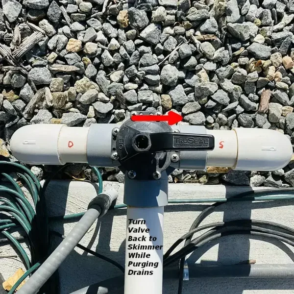 turn valve to skimmer while purging drains to airlock the pool drain lines turn valve to skimmer only